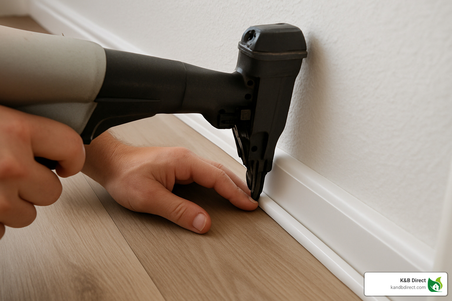 Quarter round PVC molding installation along baseboard - pvc floor molding