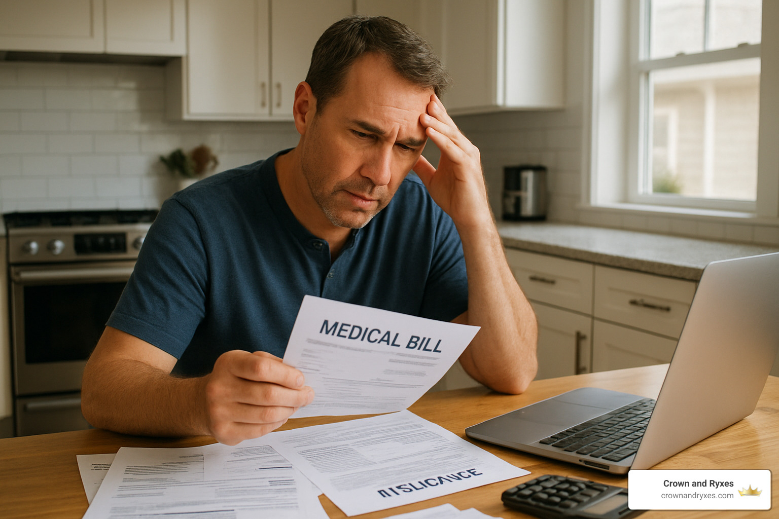 Man reviewing medical bills and insurance documents - how much does ed treatment cost