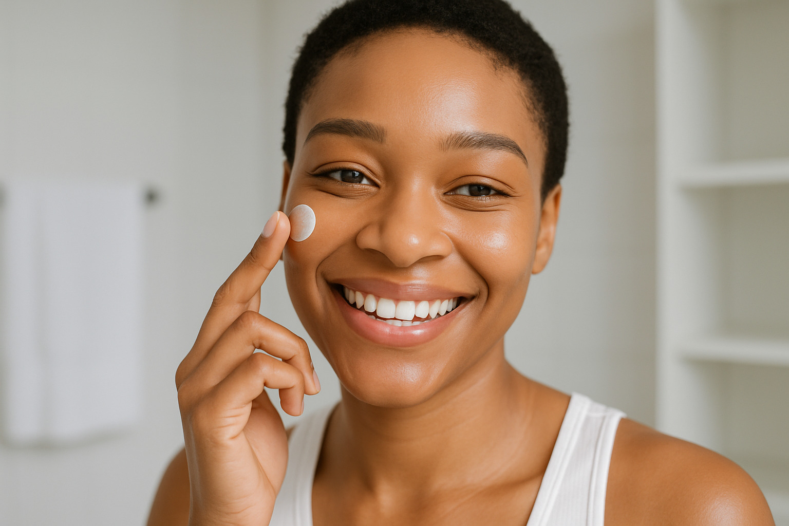 person with glowing skin using minimal products - Minimalist skincare routine