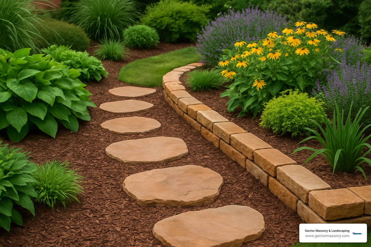 sandstone garden edging with stepping stones - Natural stone garden edging