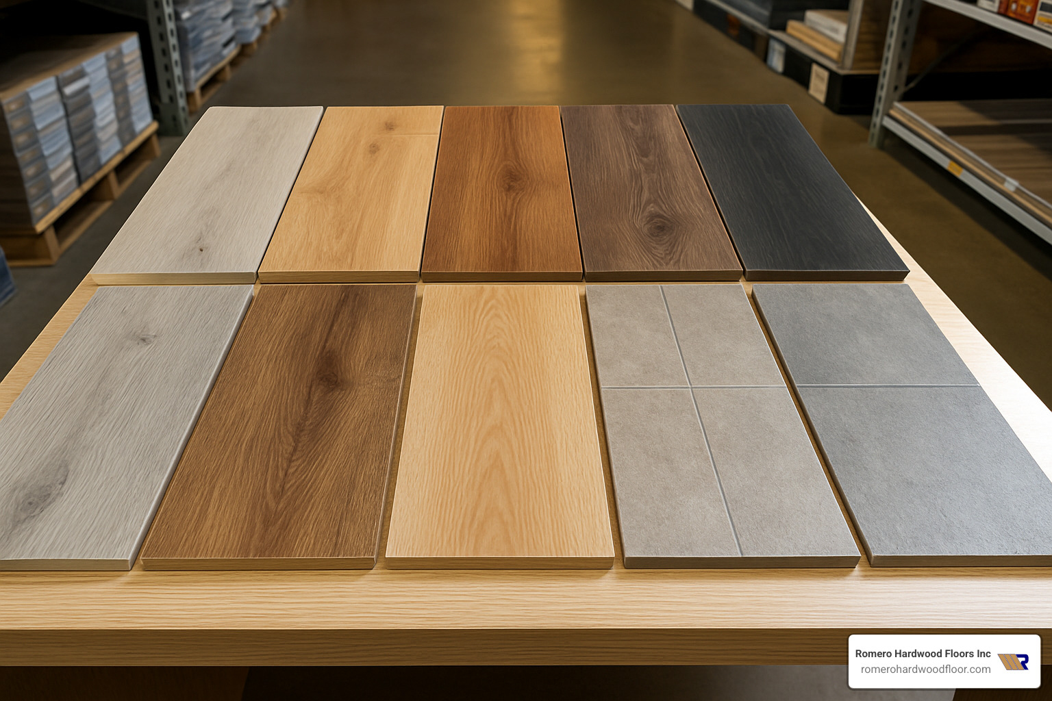 various types of laminate flooring samples showing different colors and textures - Laminate flooring installation specialists
