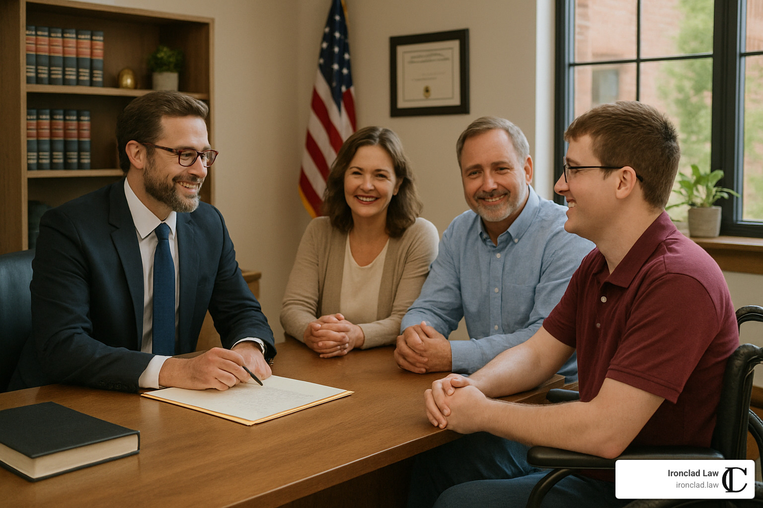 Attorney meeting with family to discuss special needs planning - special needs trust lawyer