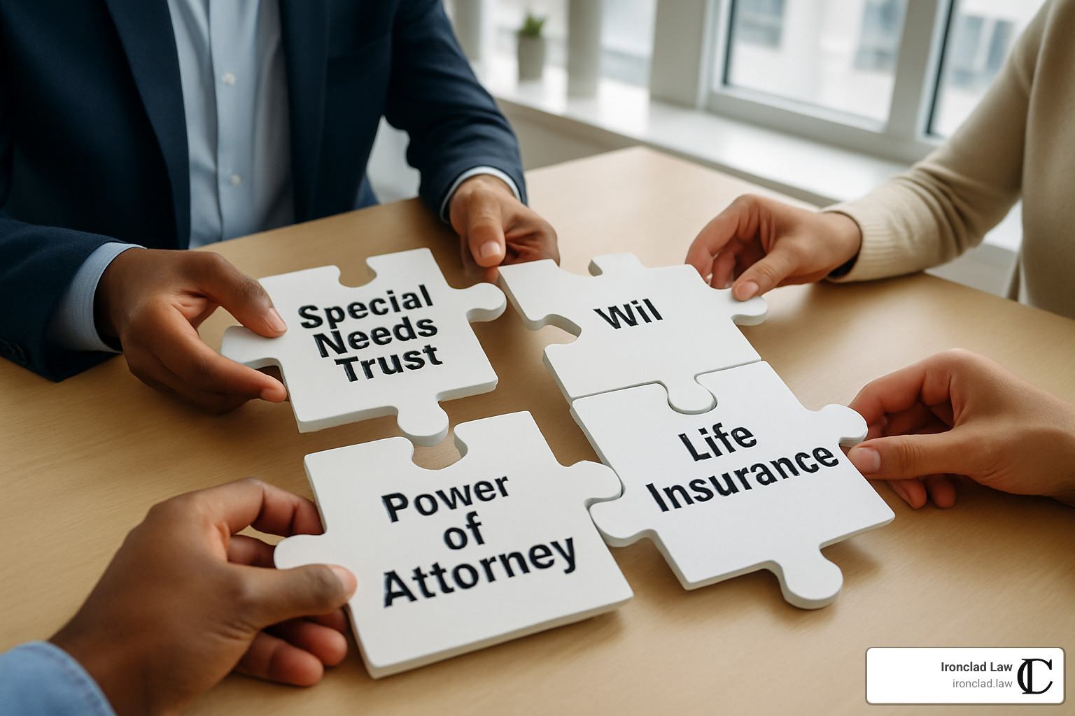 Estate planning puzzle showing how different elements fit together - special needs trust lawyer