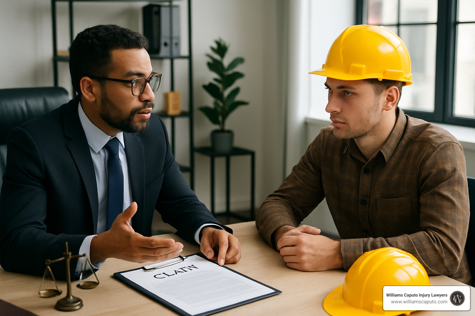 Construction injury attorney consulting with client in office setting - Austin construction injury lawyer