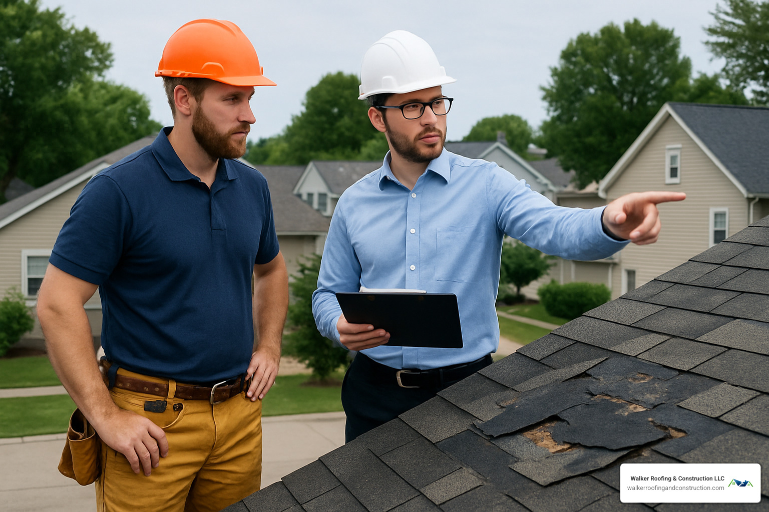 roofing contractor and insurance adjuster discussing damage - can you claim a new roof on home insurance