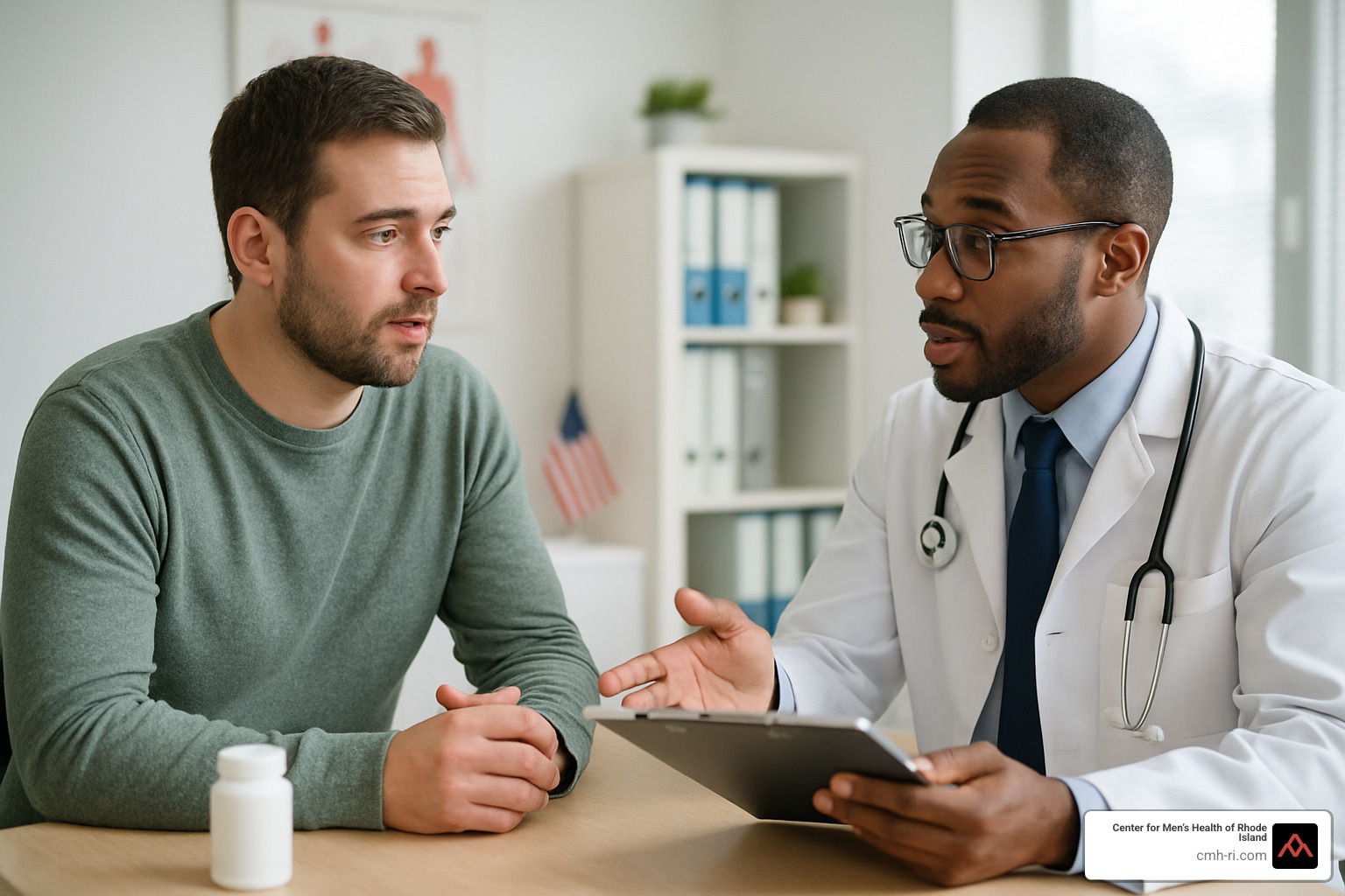 patient consulting with doctor about medication side effects - gonorrhea pill treatment