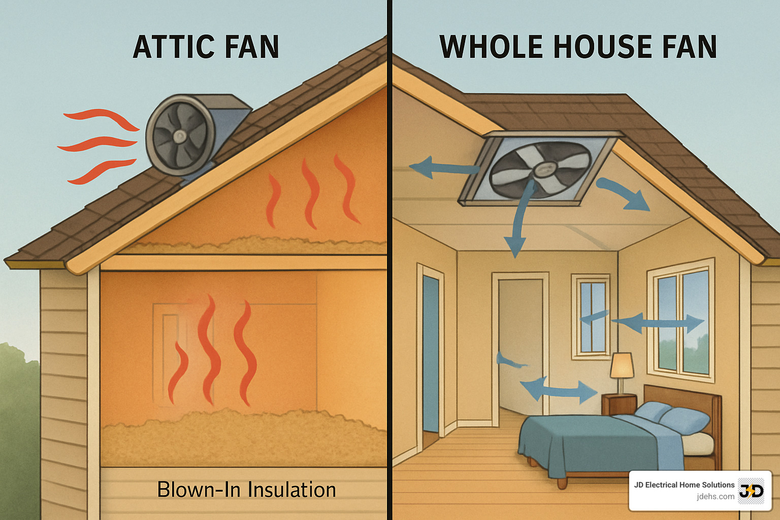 Comparison of attic fan and whole house fan installations - attic fan home depot