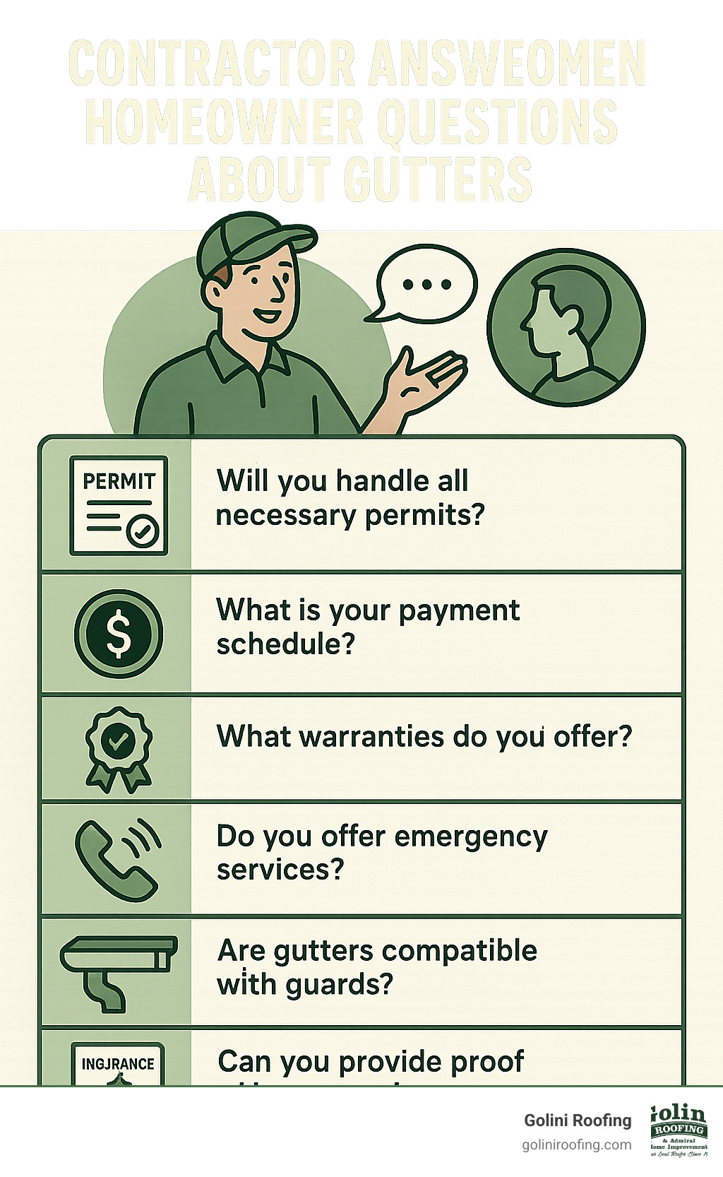 Contractor answering homeowner questions about gutters - guttering contractors near me infographic