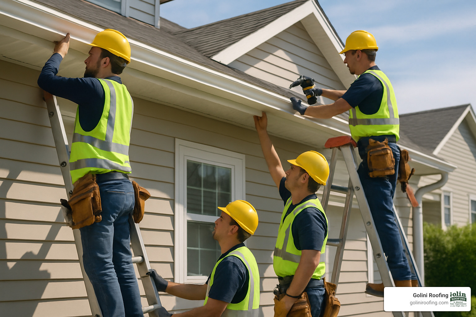 crew installing seamless gutters - guttering contractors near me