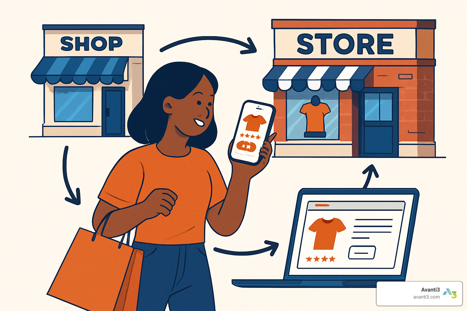 Omnichannel customer journey showing mobile, web, and in-store interactions - personalized customer experience