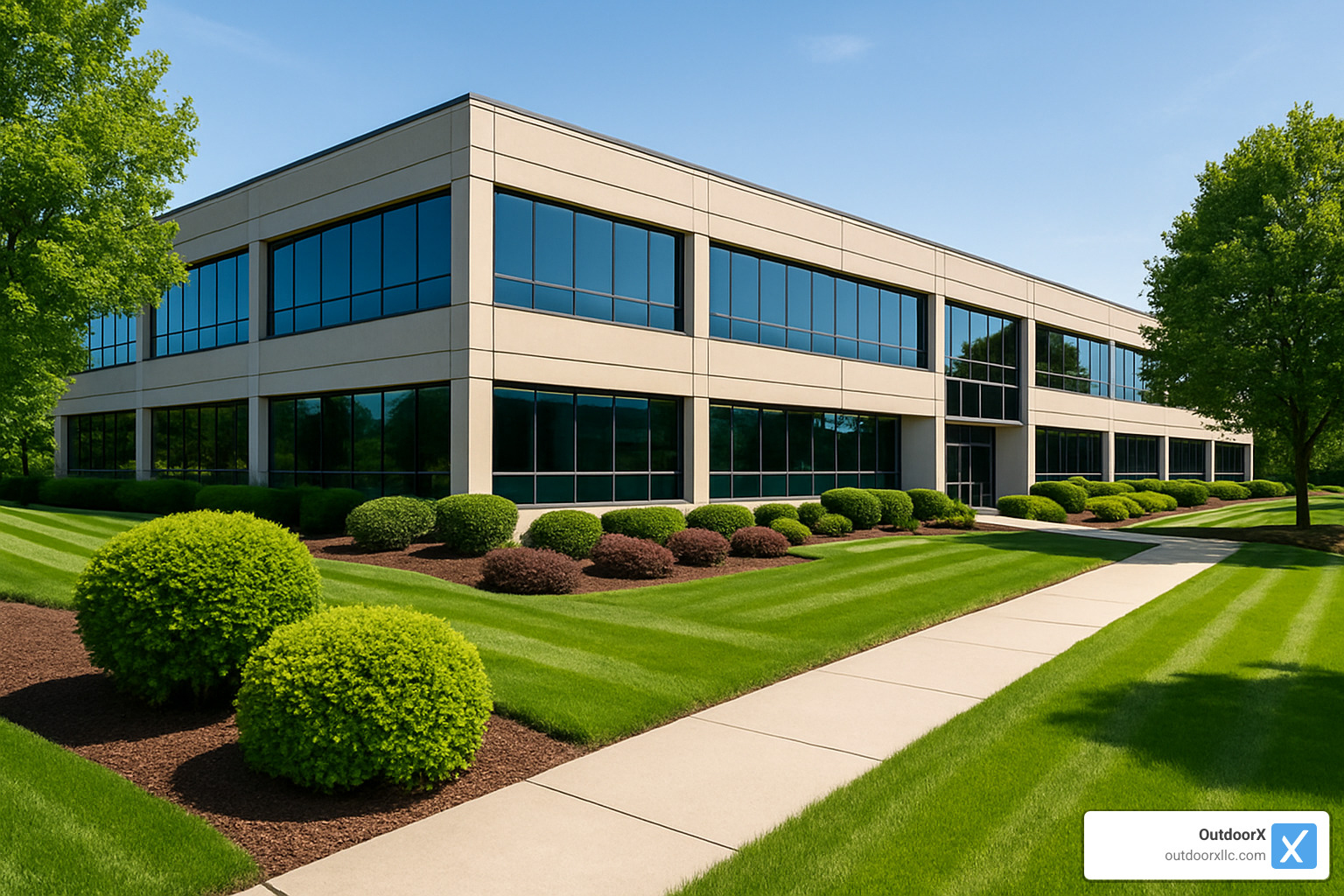 Well-maintained commercial property with manicured landscape - commercial garden maintenance