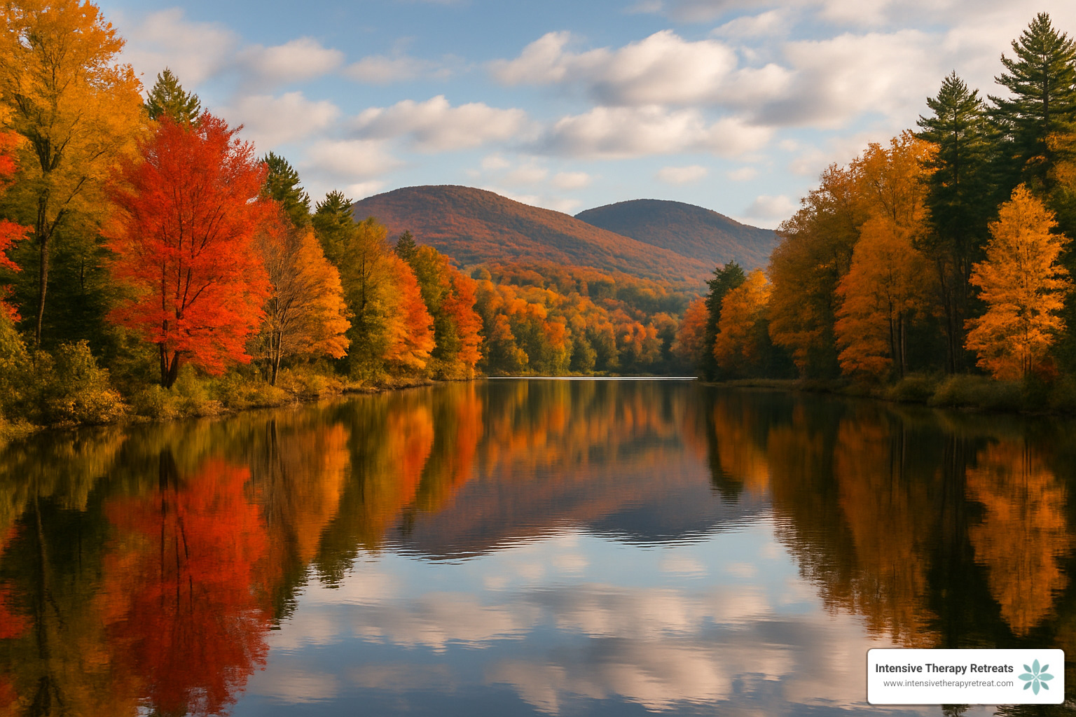 Retreat To Wellness: New England'S Best Mental Health Escapes 2 New England autumn landscape with lake - mental health retreats New England