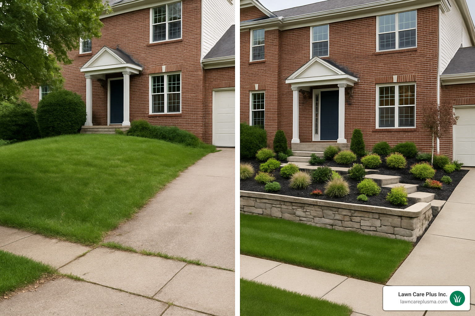 before and after of front yard with retaining wall - retaining wall landscape