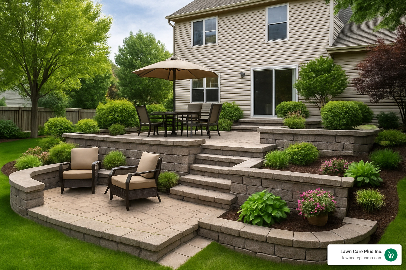 multi-level patio with retaining walls - retaining wall landscape