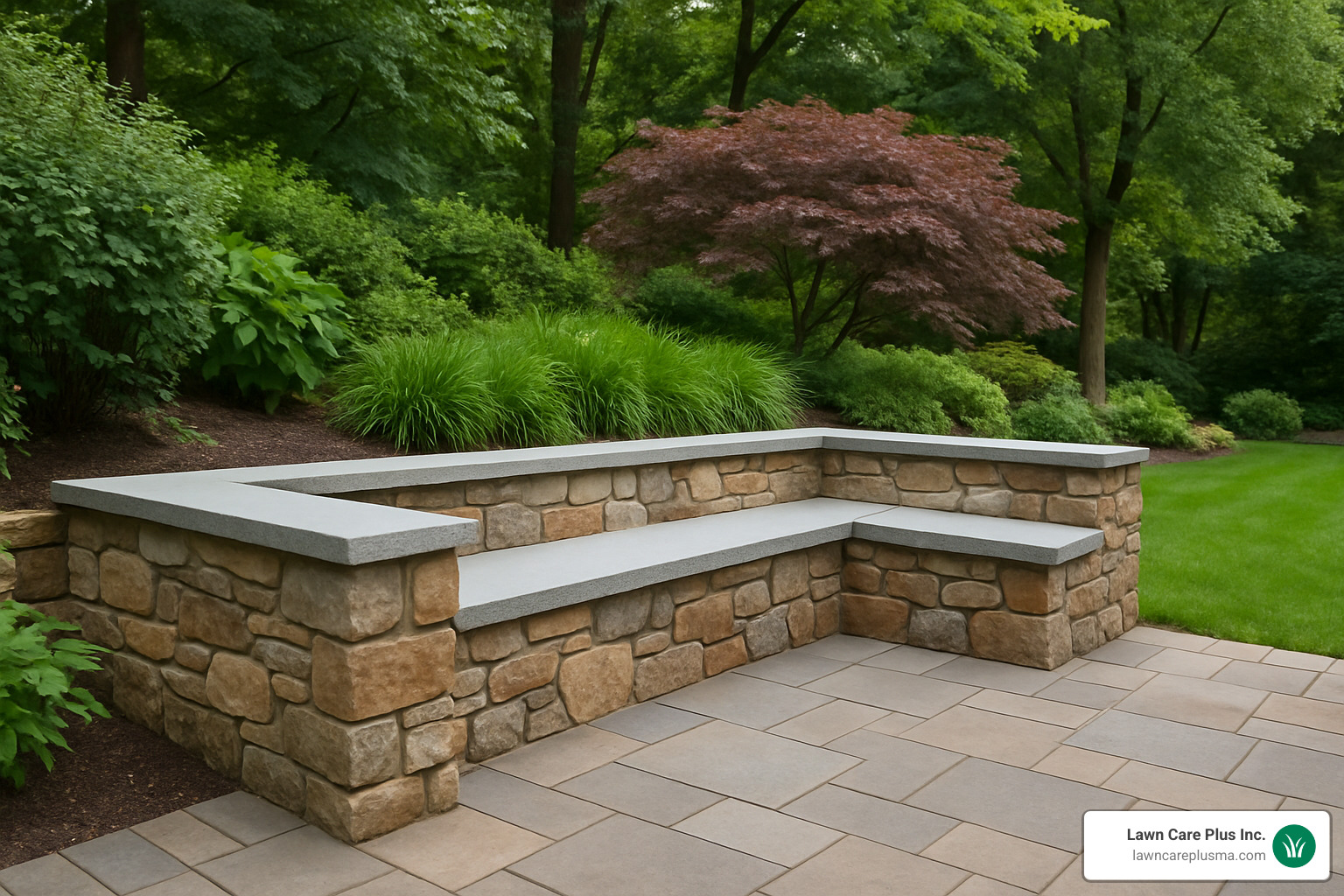 stone retaining wall with built-in seating - retaining wall landscape