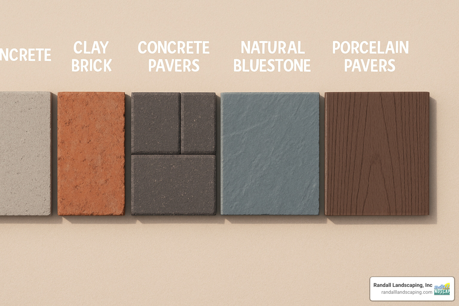 comparison of different patio materials showing textures and colors - Patio design Atkinson NH