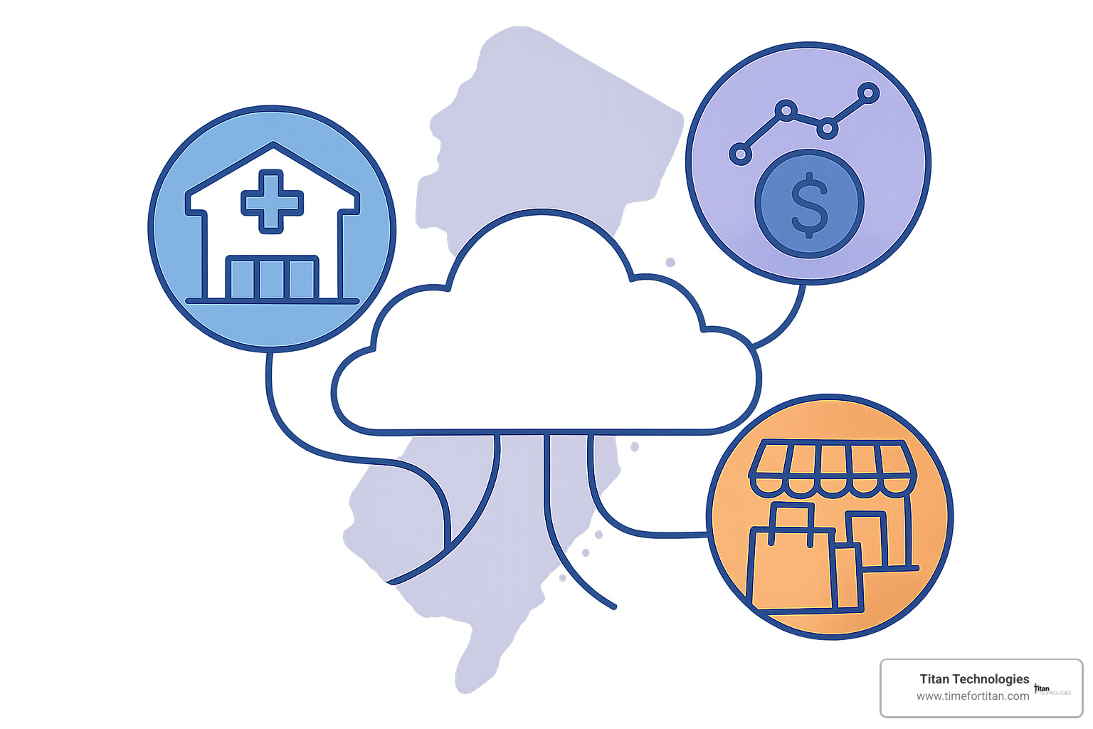 Industry-specific cloud solutions showing healthcare, finance, and retail applications - cloud based services new jersey