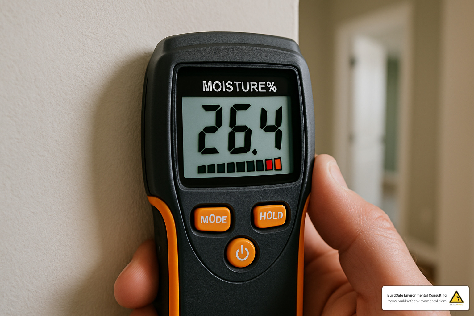 moisture meter showing high readings on drywall - mold testing denver county