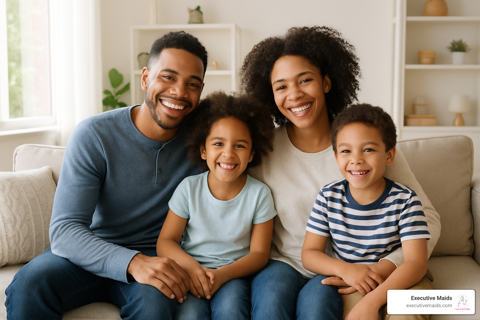 happy family enjoying clean home - housekeeping services