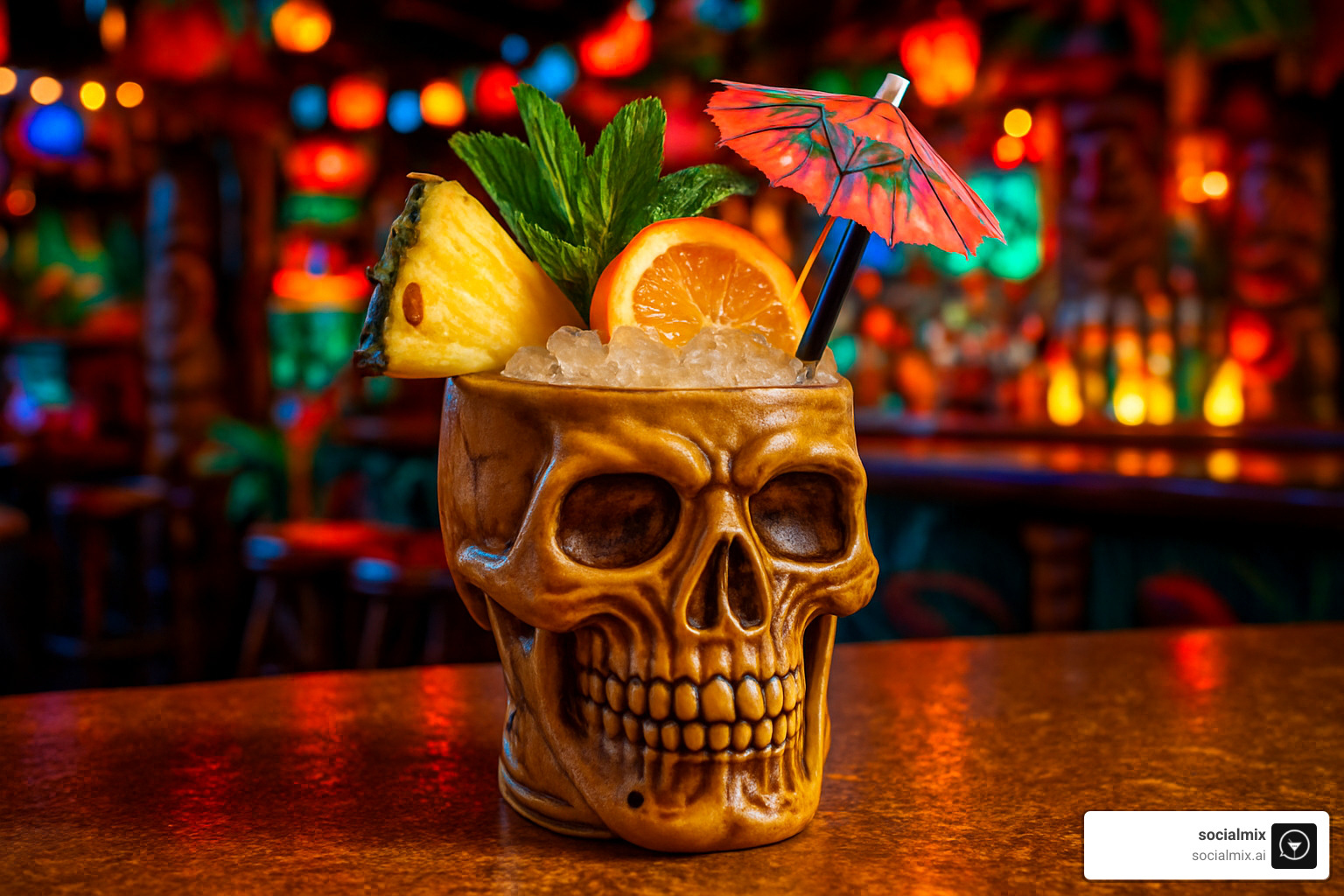 tiki skull mug cocktail - unique bar glassware