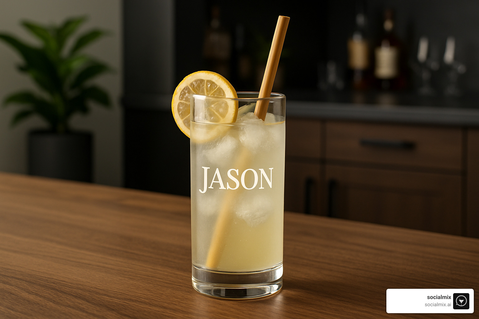 personalized highball glass with bamboo straw - unique bar glassware
