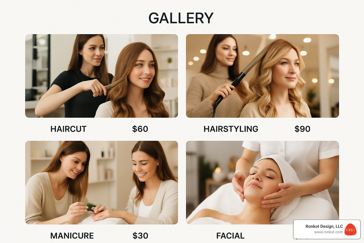 beauty salon service gallery with pricing - beauty salon website templates