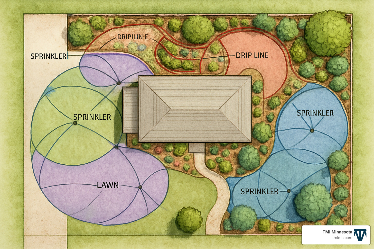 irrigation zoning plan overlay on landscape design - Landscape irrigation solutions