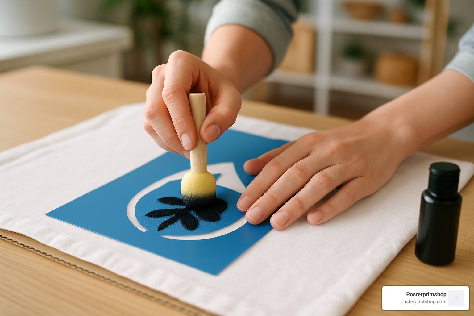 fabric stencil being applied with paint - how to transfer words onto fabric
