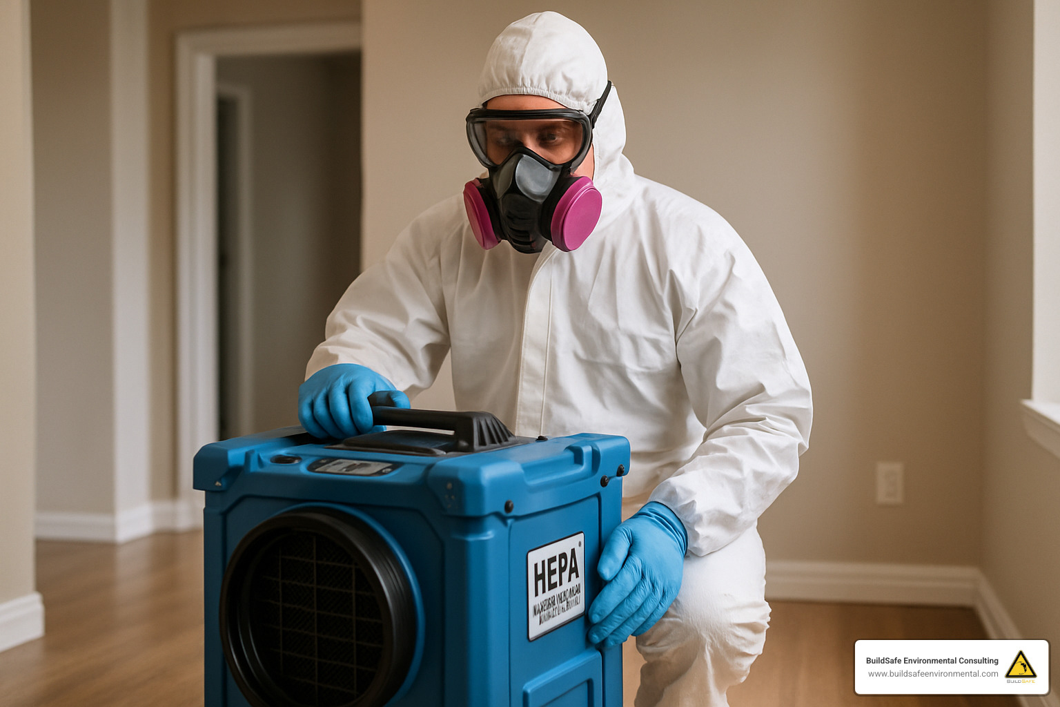 mold remediation technician in full PPE - mold abatement company