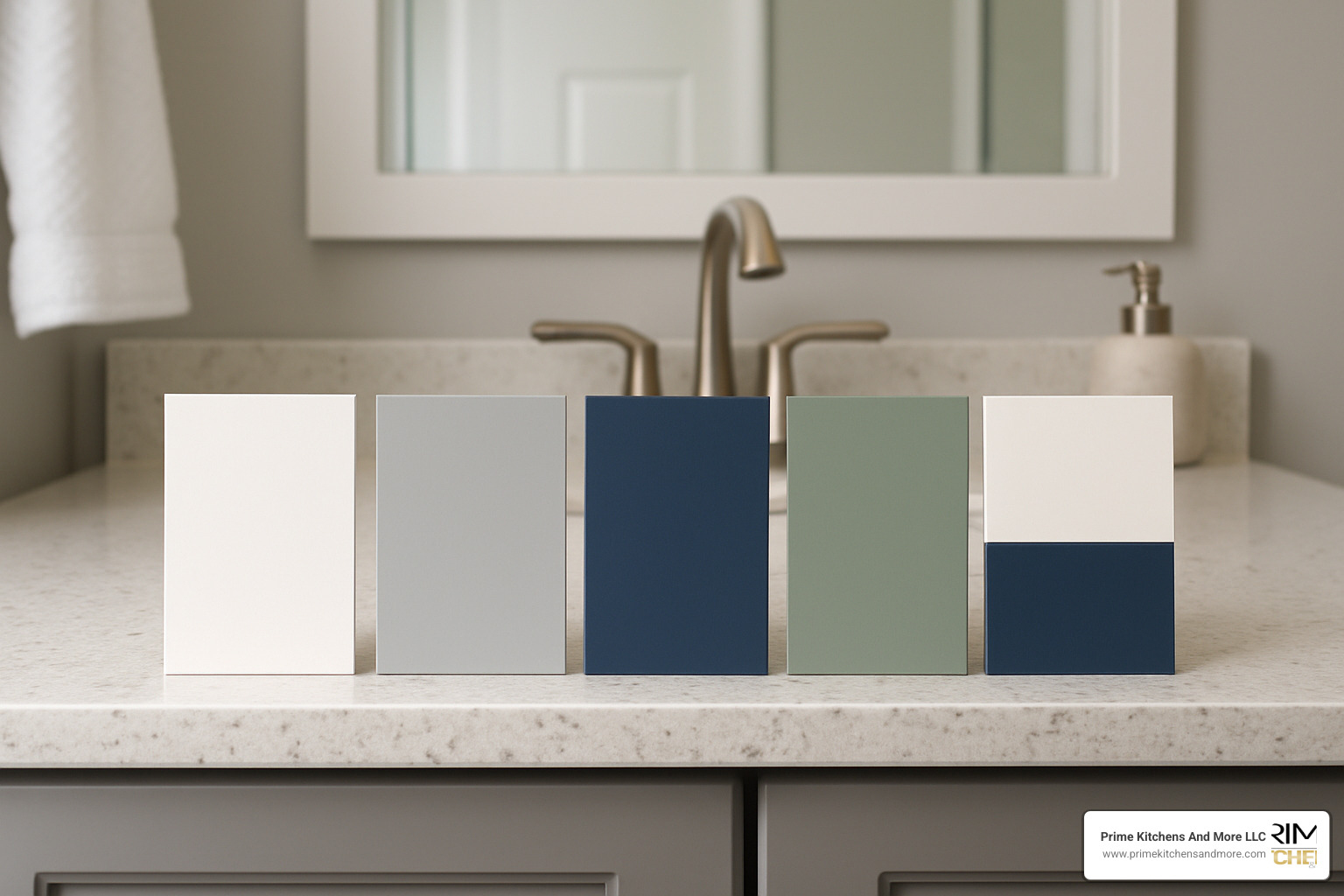 Color swatches showing popular bathroom cabinet paint colors - bathroom cabinet painting orlando