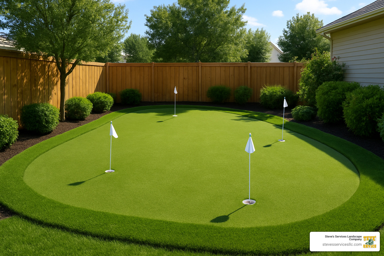 backyard putting green with artificial turf - turf lawn installation