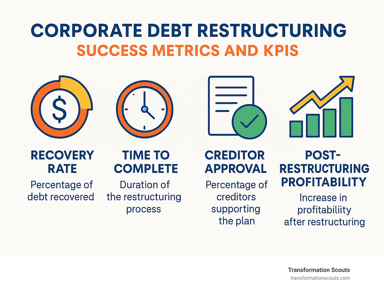 Corporate debt restructuring success metrics and KPIs - corporate debt restructuring companies infographic 