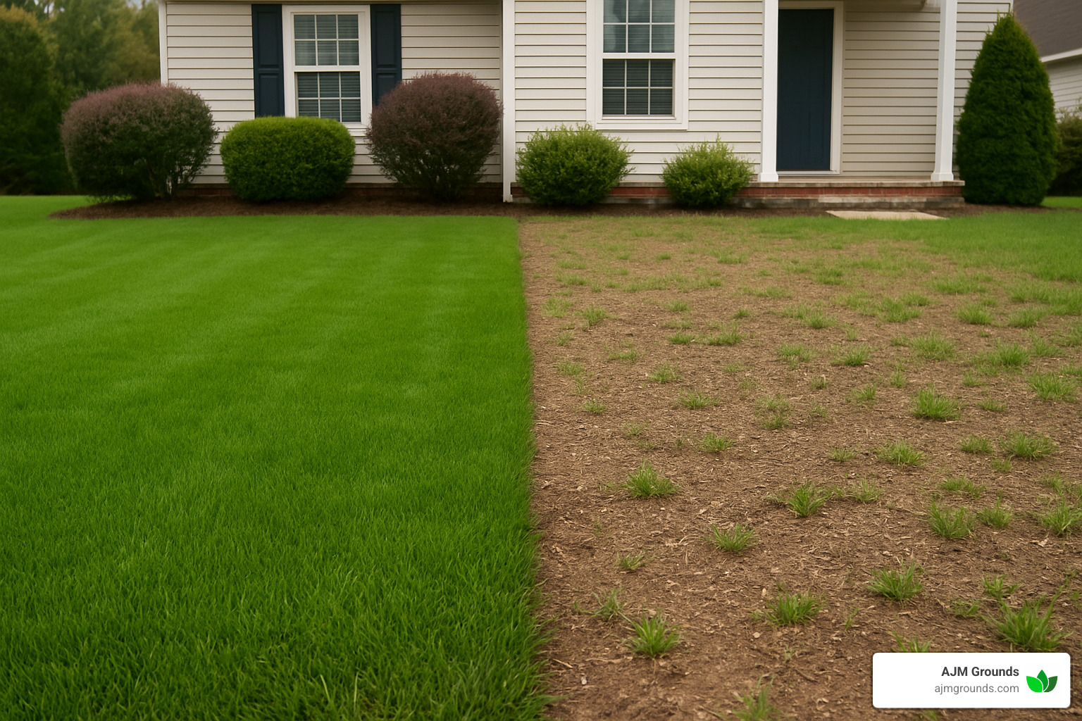 Side by side comparison of sodded lawn versus seeded lawn - professional sod installation