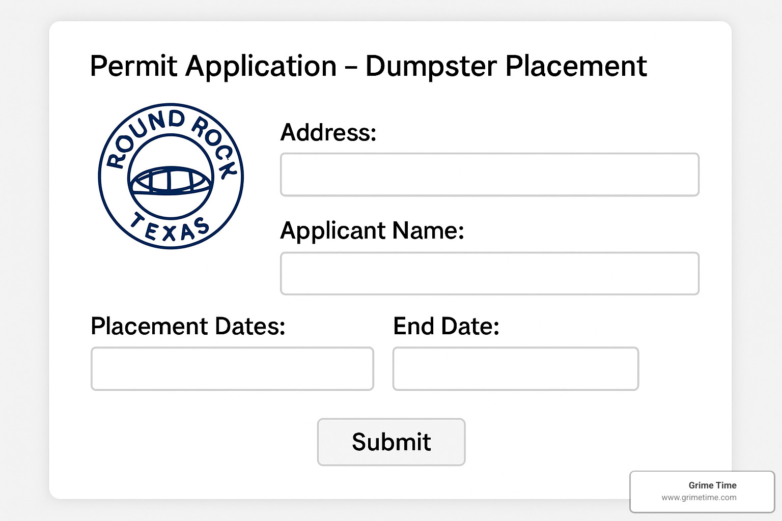 Permit application screenshot for Round Rock dumpster placement - small dumpster rental round rock tx
