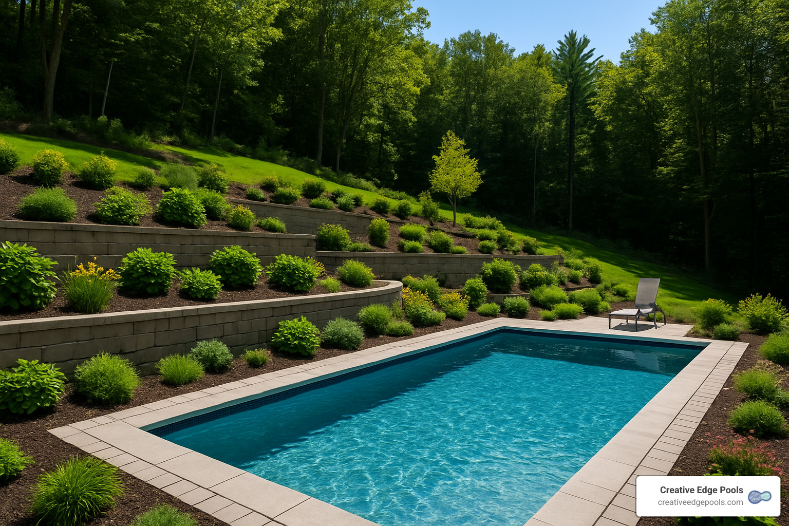 sloped backyard pool installation - Southern NH pool installers