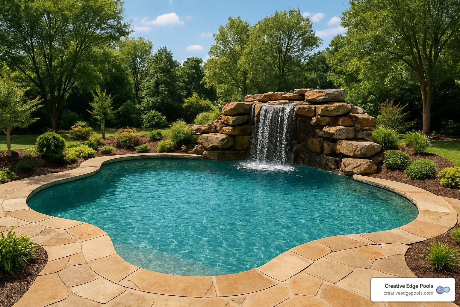 custom gunite pool with waterfall feature - Southern NH pool installers