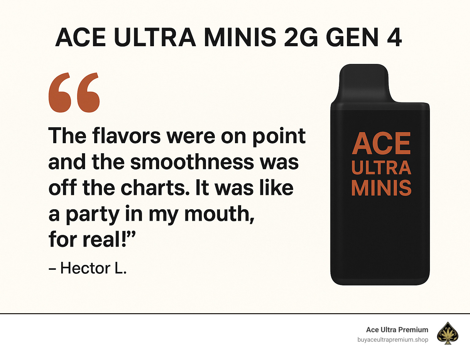 Customer testimonial quote about ACE ULTRA MINIS 2G GEN 4 - ACE ULTRA MINIS 2G GEN 4 infographic 
