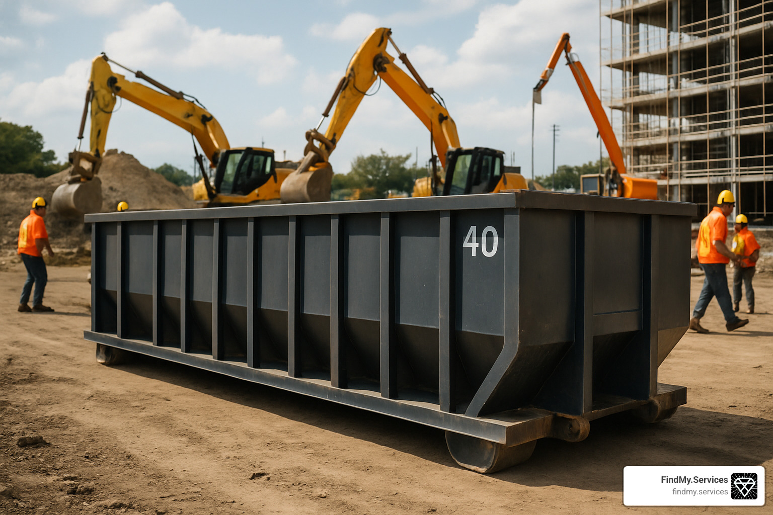 40 yard dumpster on construction site - dumpster hire near me