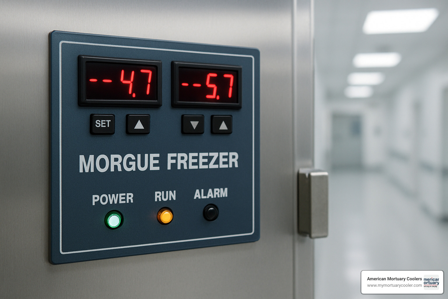 control panel close-up of morgue freezer - dead body morgue freezer