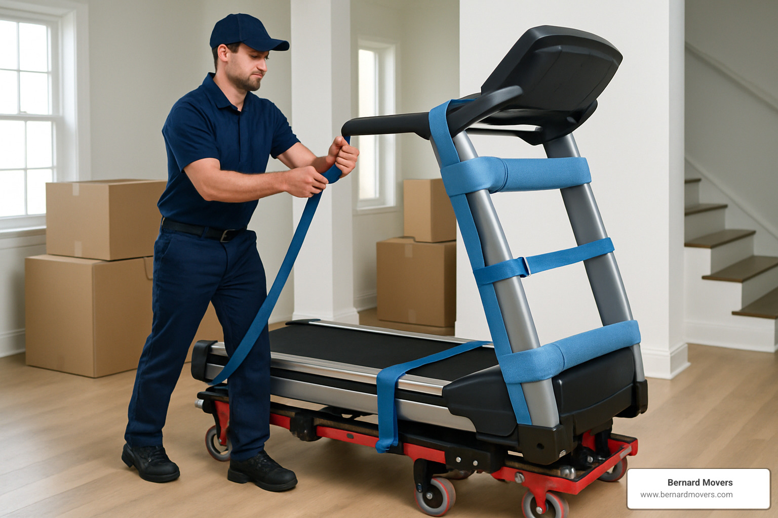 Specialized treadmill dolly with straps and padding - treadmill moving service near me