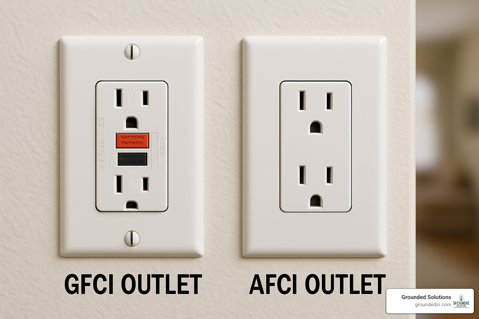 GFCI and AFCI outlets with labels - electrical safety inspection