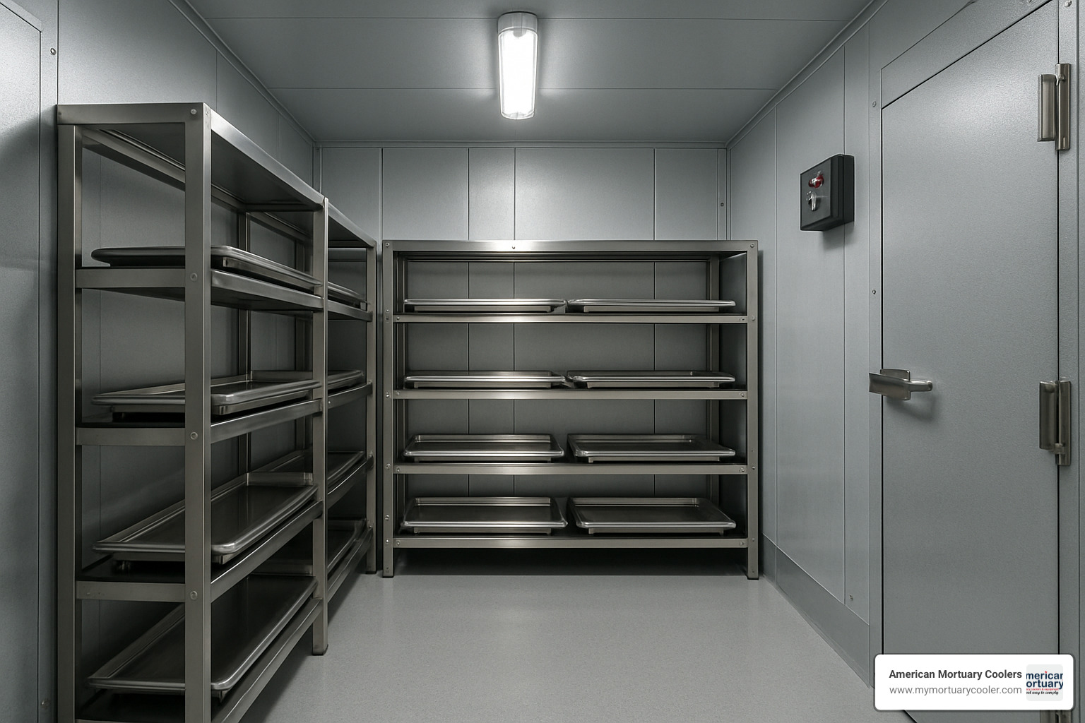 large walk-in morgue cooler with racks - Morgue Cooler