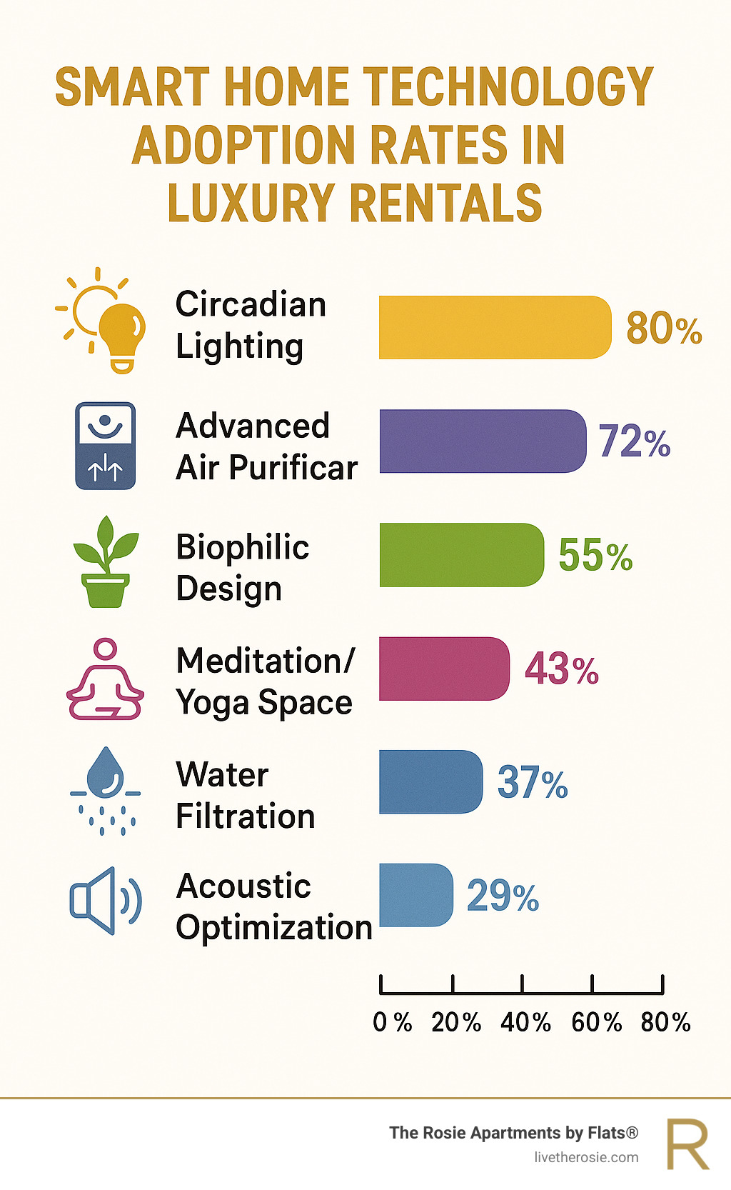 Chart showing smart home technology adoption rates in luxury rentals - luxury apartments for rent infographic 