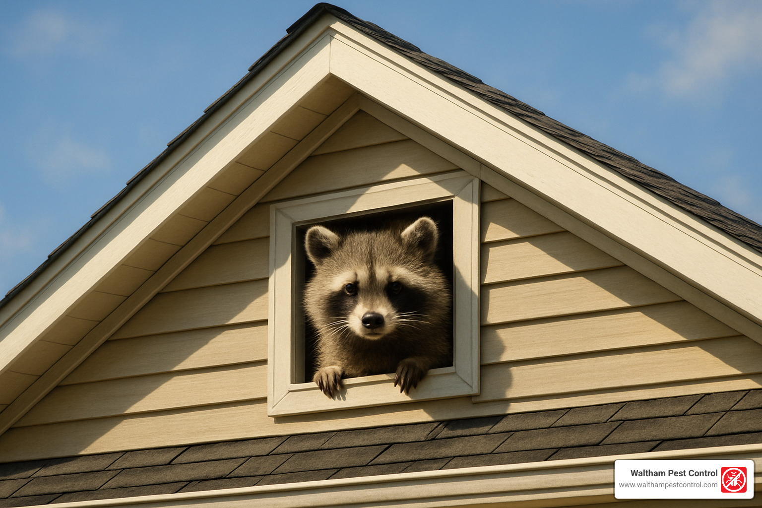 raccoon peeking from attic vent - raccoon trapping services