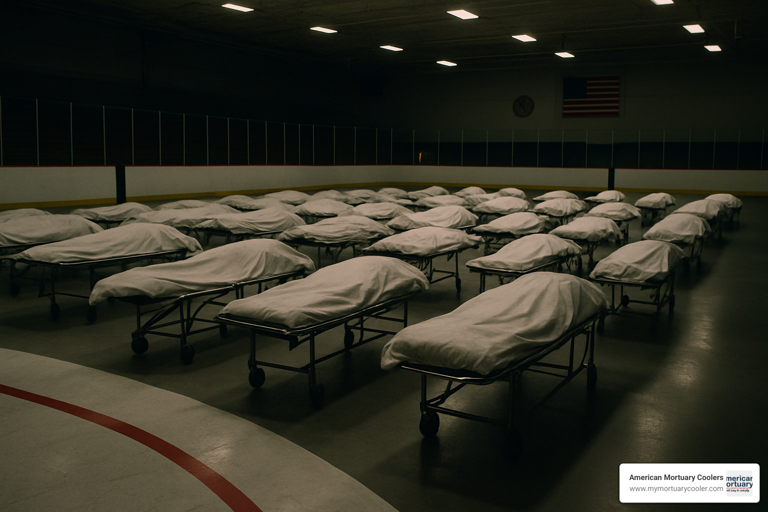 temporary ice-rink morgue during pandemic - do morgues freeze bodies