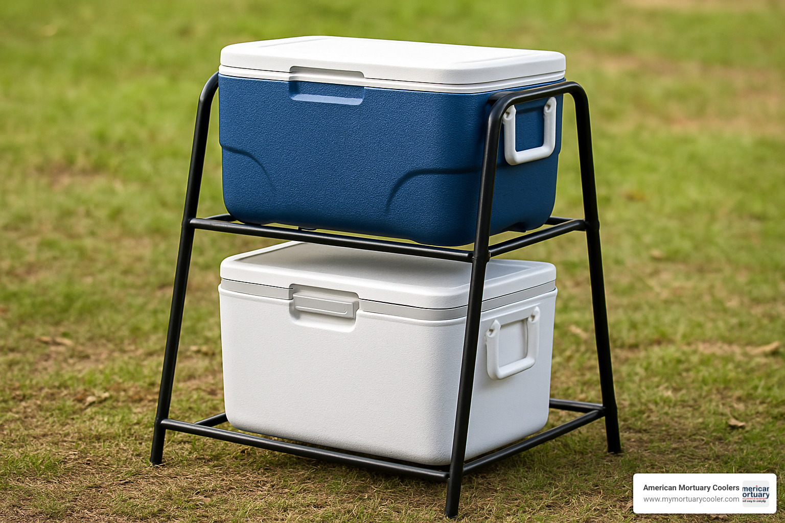 Xtreme Pro Series Water Cooler Rack mounted on a lawn care trailer - cooler rack