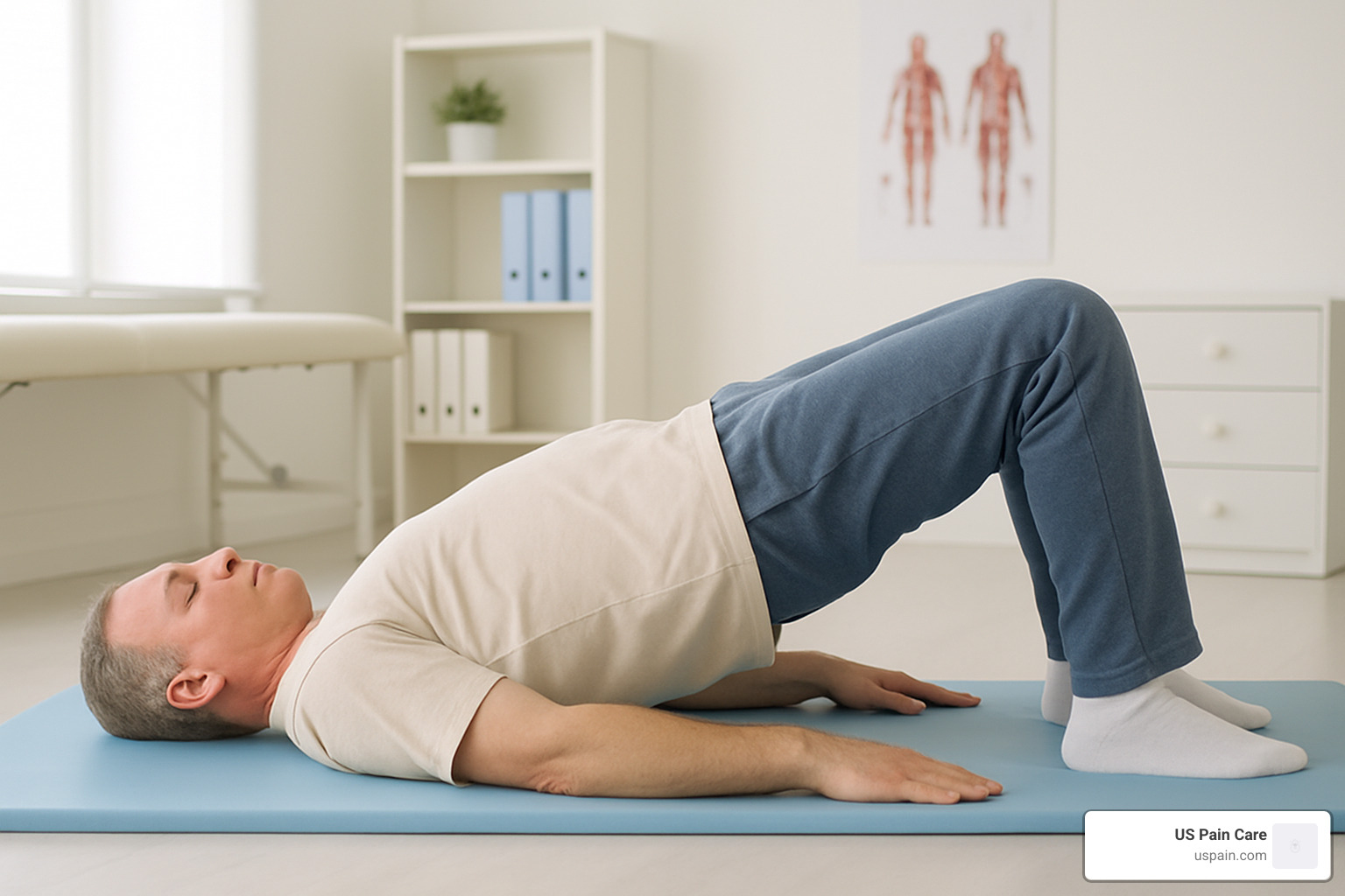 patient doing bridge exercise for back strengthening - back pain chiropractic adjustment