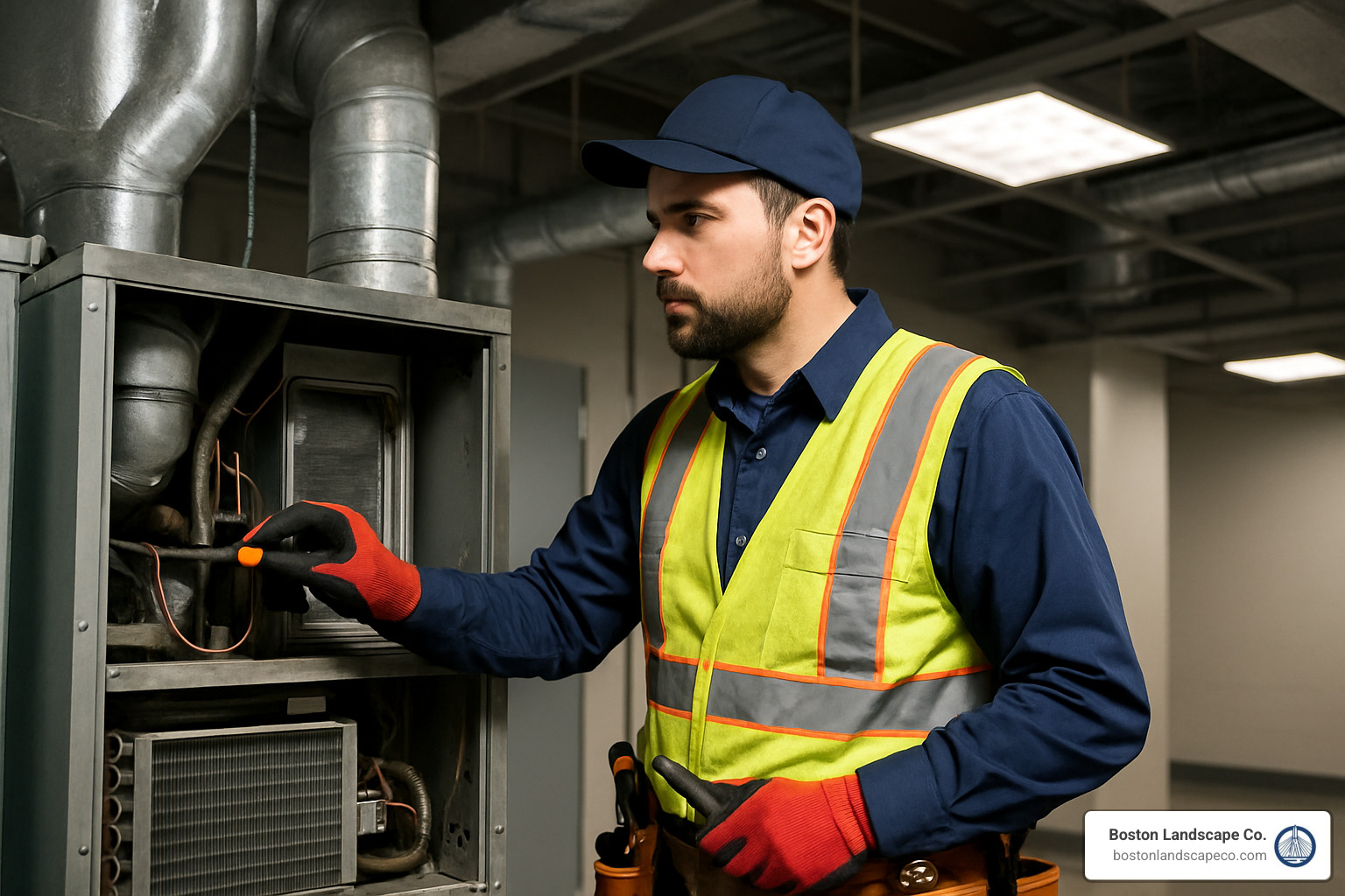 professional building maintenance technician inspecting HVAC system - building maintenance near me