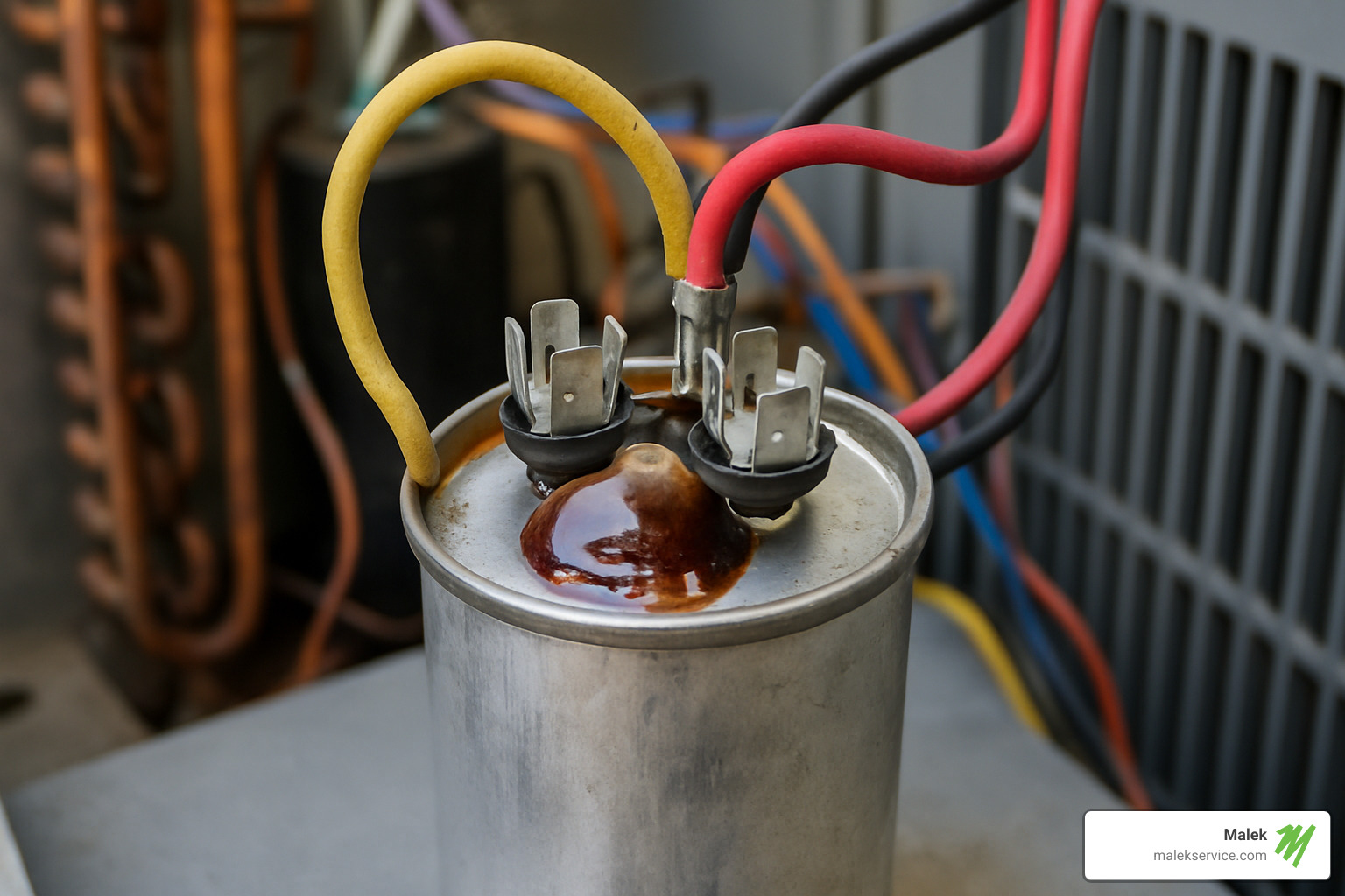 AC capacitor bulging and leaking - fan turns off but compressor stays on