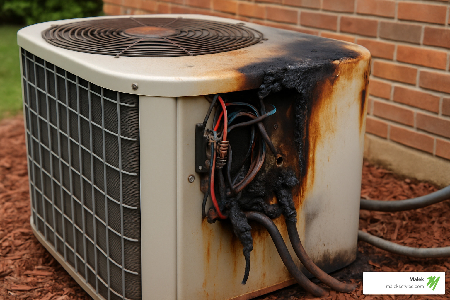Overheated compressor with visible heat damage - fan turns off but compressor stays on